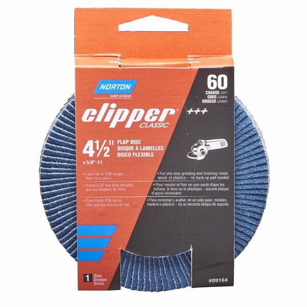 Norton Abrasives Norton Clipper 4-1/2 in. D X 5/8-11 in. Zirconia Alumina/X-Wt Cotton Flap Disc 60 Grit 1 pk 70184609164 - main